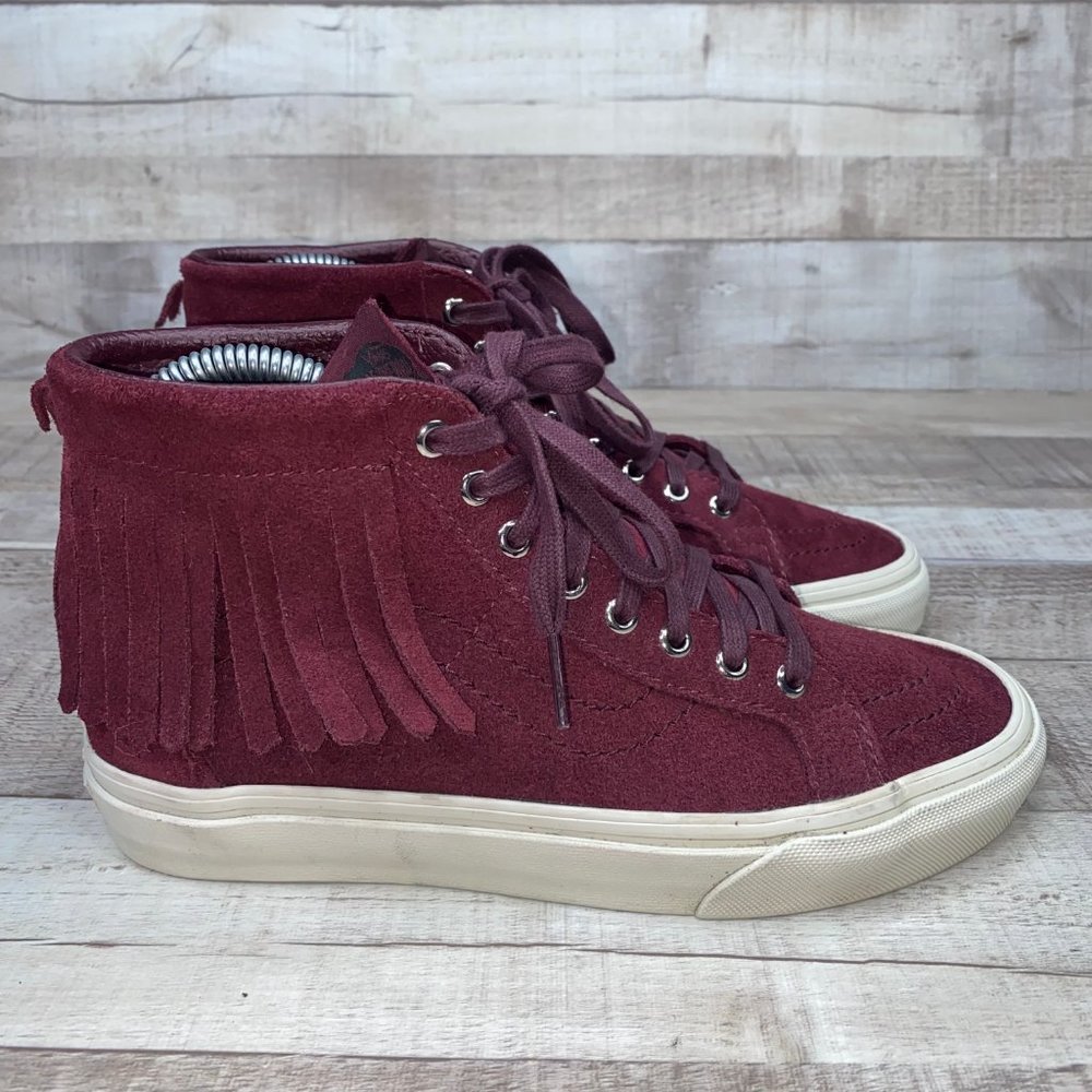 Women's Burgundy Suede Fringe Sneakers